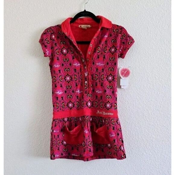 Apple Bottoms Other - APPLE BOTTOMS Girls Size M Red Floral Polo Dress Drop Waist 10/12 New With Tags
